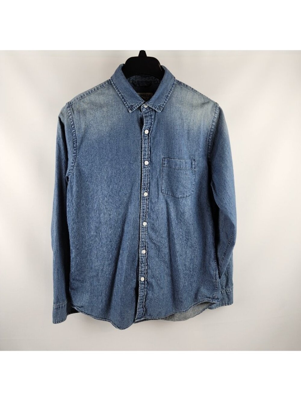 EXPRESS Shirt Men Medium Soft Wash Blue Jean Button-down Long Sleeve